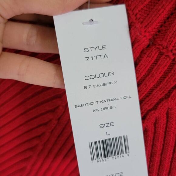 French Connection Cherry Red Turtleneck Midi Bodycon Sweater Dress Size Large - Picture 10 of 11